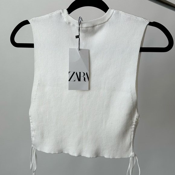 NWT!! ZARA Cropped Sleeveless Knit Top Side Ties Basic Tank Top in White Size-M - Picture 2 of 10